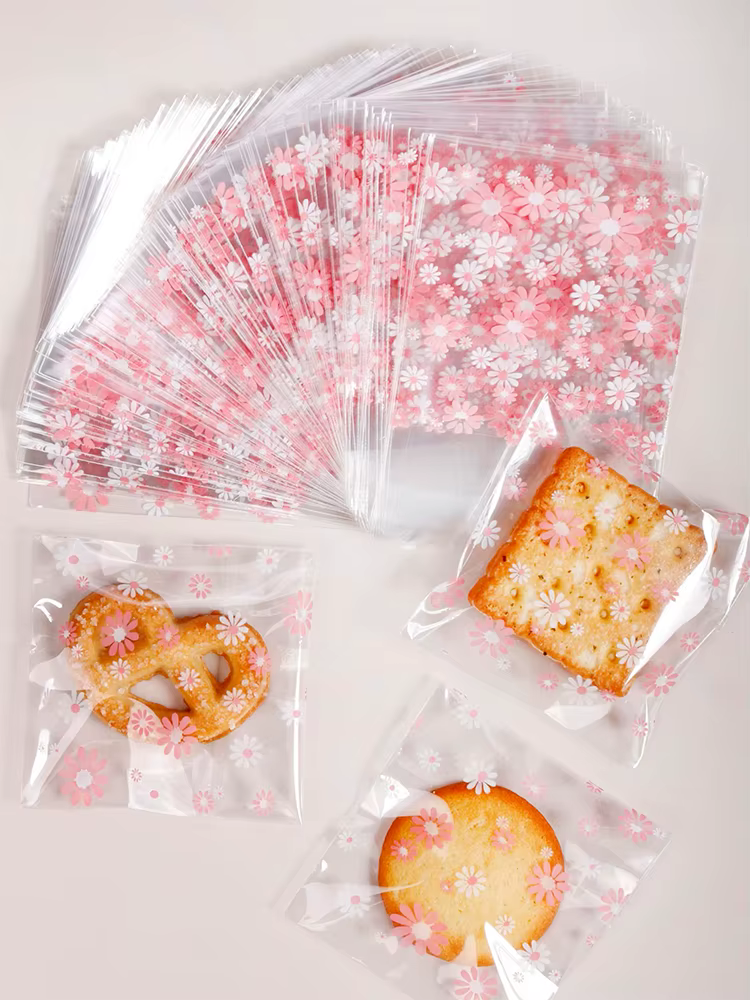 Sacs d'emballage en plastique, 100 pièces, sacs auto-adhésifs à fleurs pour Biscuits, bonbons, biscu