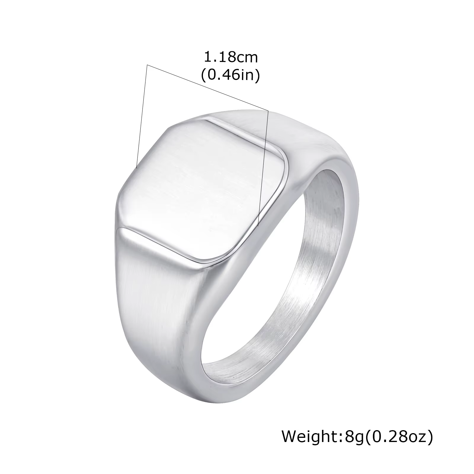 Bague chevalière carrée couleur argent pour hommes et femmes, bague en acier inoxydable brossé, bagu