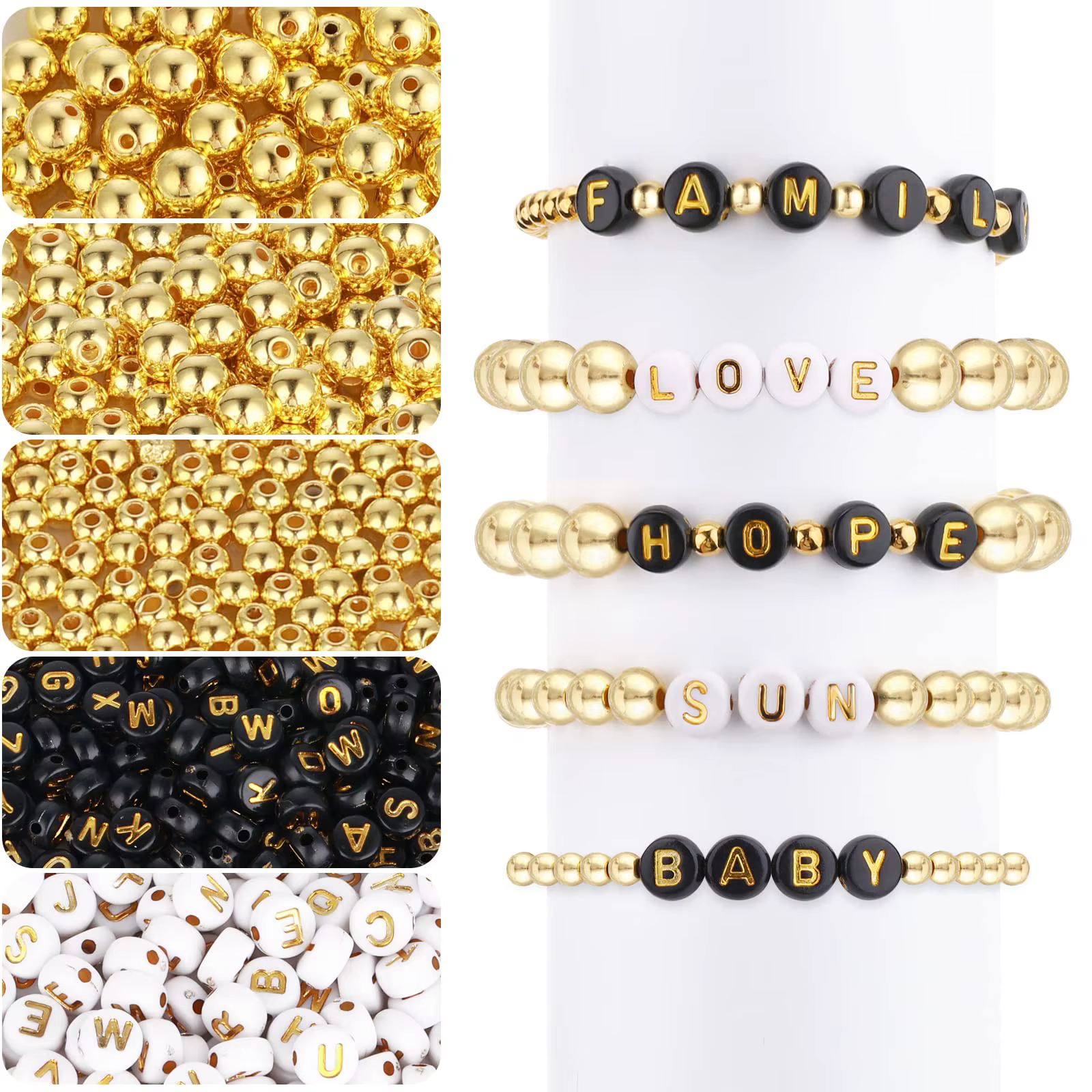 Kit de fabrication de bijoux 100 pièces : 700 perles dorées + 400 perles de l'alphabet |   Fournitur