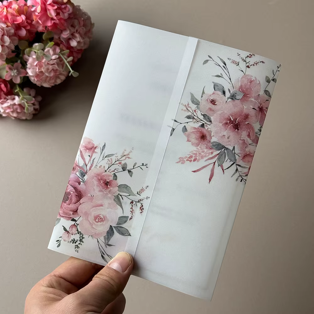 Enveloppement de vélin à fleurs aquarelle, 20 pièces, adapté à une Invitation de mariage 5x7, une ve
