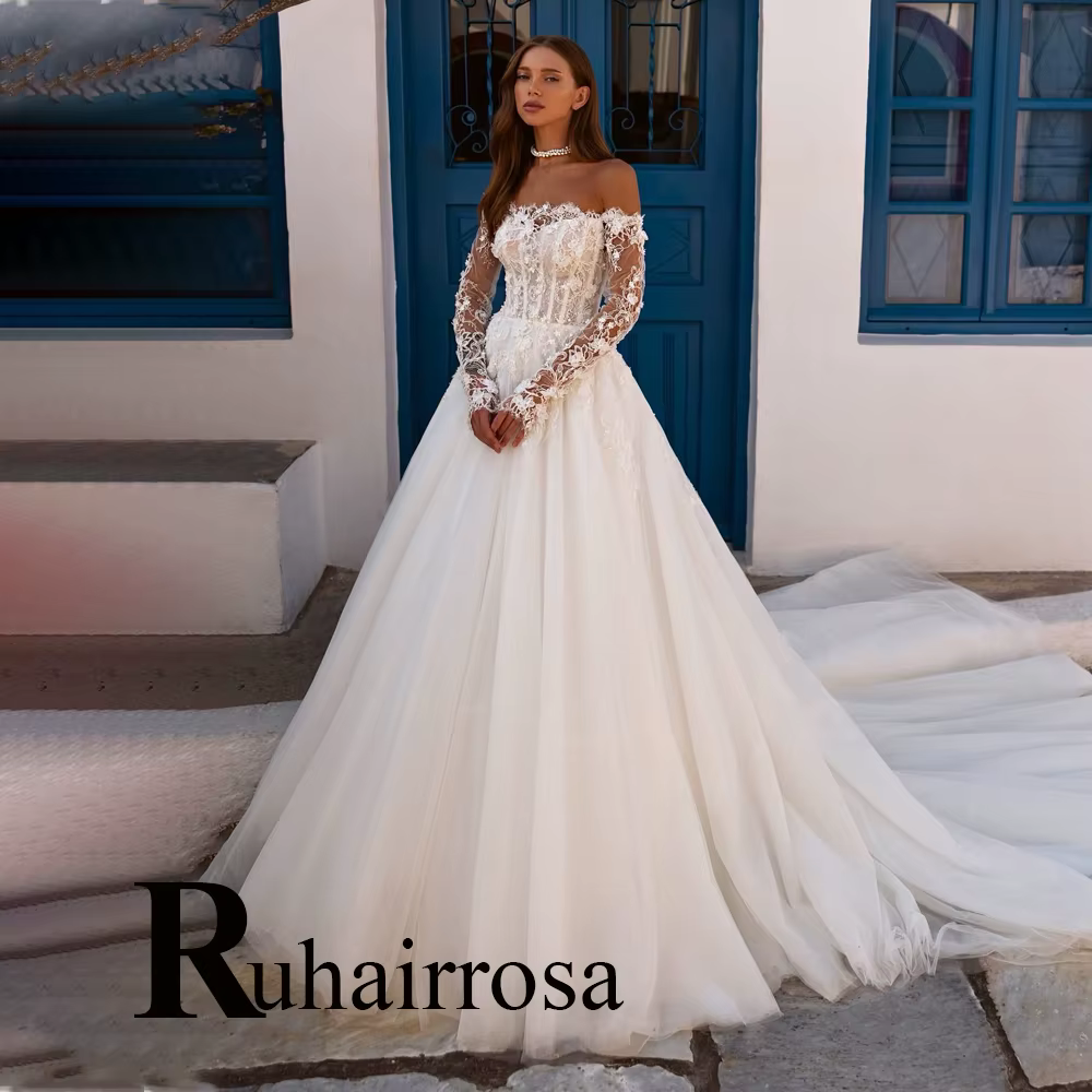 Ruhair – robe de mariée charmante à épaules dénudées pour femmes, corset en dentelle, appliques de p