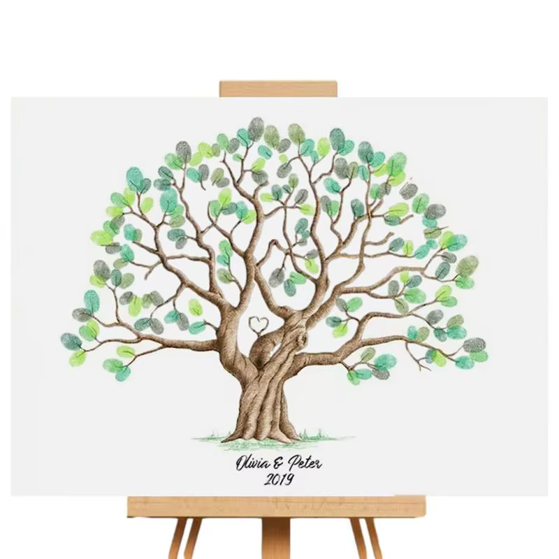 Livre d'Or de Mariage en Toile avec Arbre à Empreintes Digitales, Accessoire de Remise de Diplôme, I