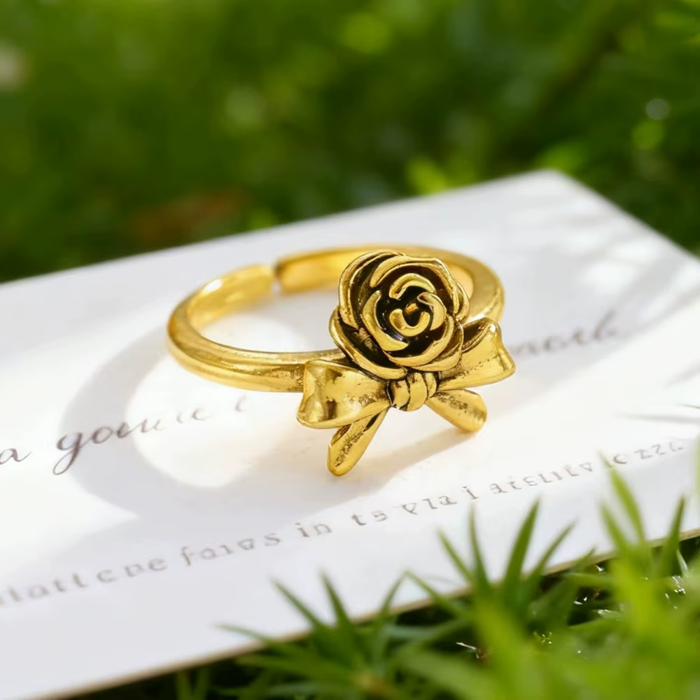 Bague à nœud rose vintage, accessoire de bague de couple polyvalent pour un usage quotidien, bijoux 