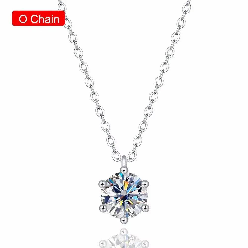 Collier avec Pendentif en Moissanite 1 Carat pour Femme, Bijou Fin en Argent Sterling 100% S925, Cer