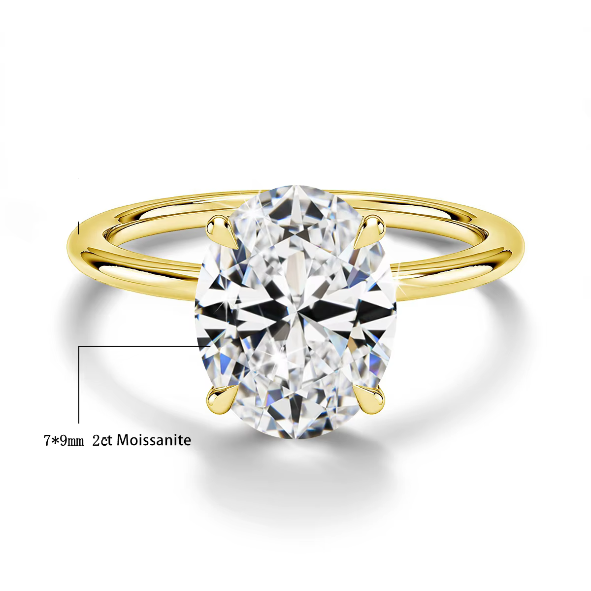 Bague de fiançailles ovale en moissanite 3 carats, or rempli 14K AU585, solitaire en moissanite, bag
