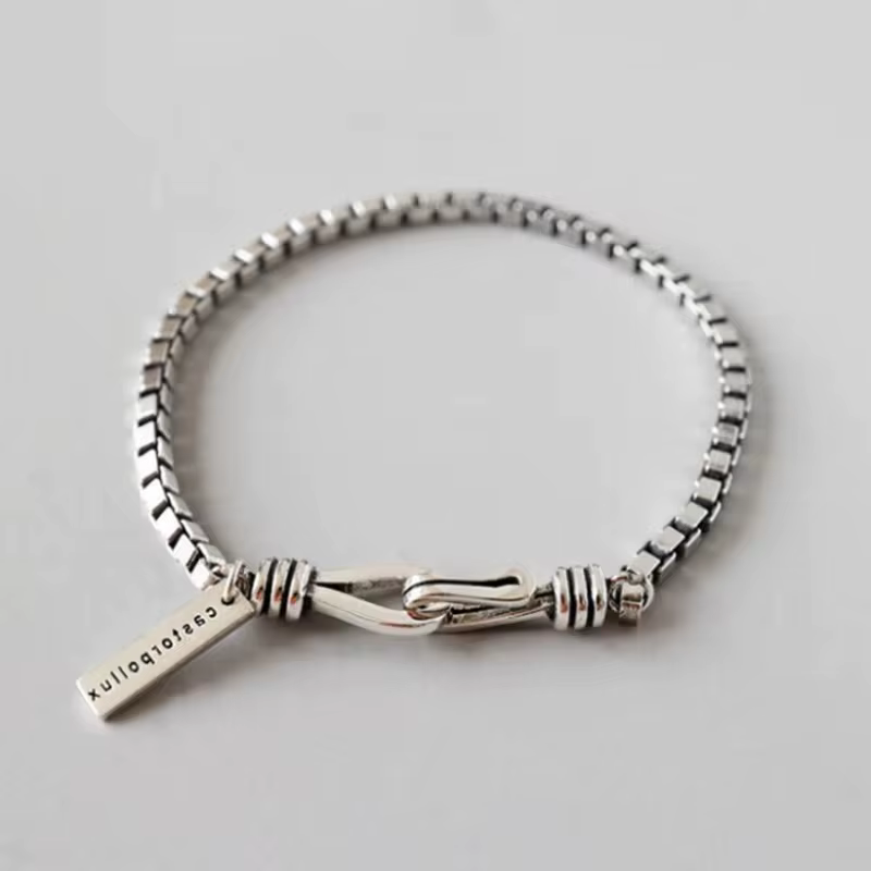 Bracelet géométrique en argent regardé 925 pour femme, breloque simple, accessoires élégants, cadeau