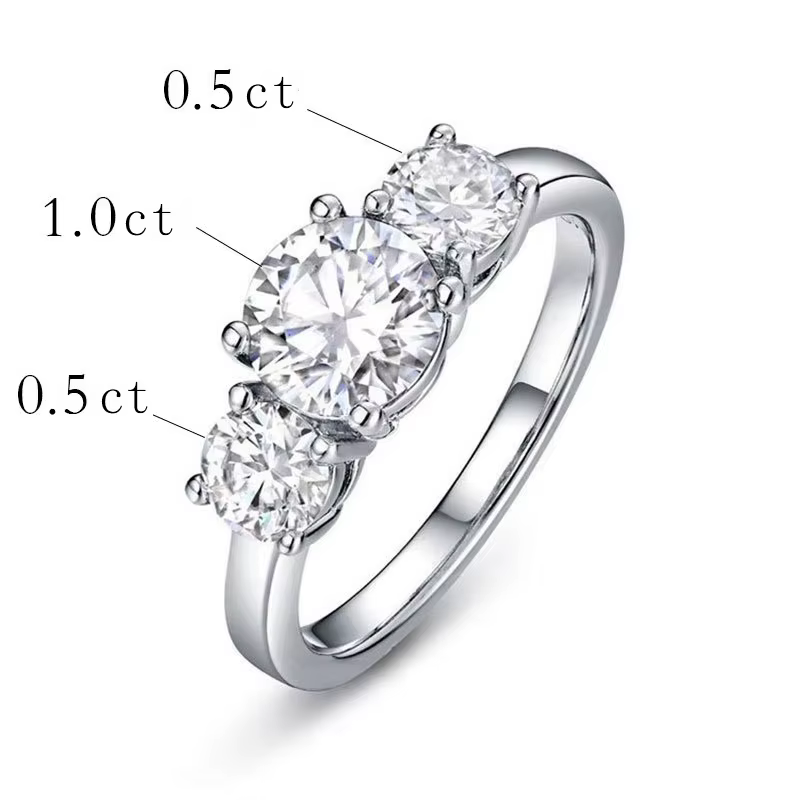IOGOU – bague ronde en Moissanite à 3 pierres, couleur D VVS1, 2.0ctw, bijoux en argent pur 925 cert