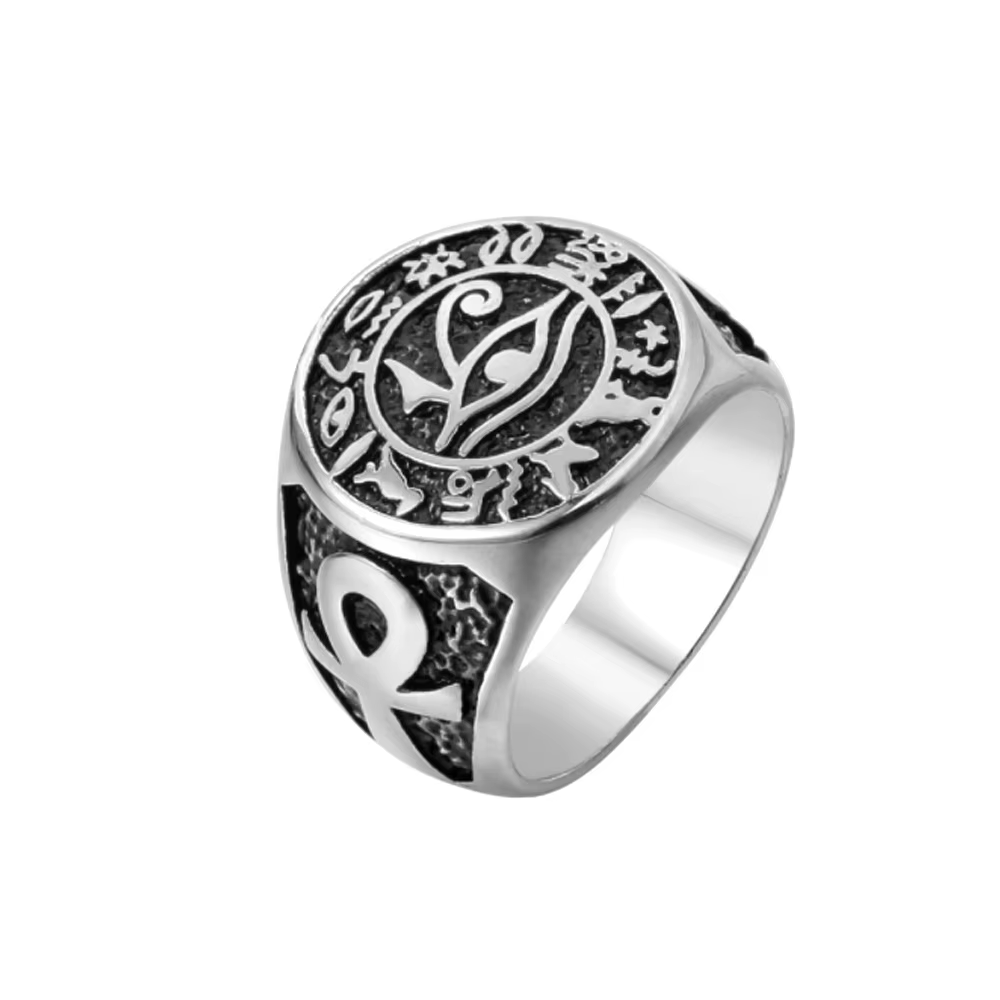 Bague Vintage œil d'horus en acier inoxydable pour homme, bijou Punk, symbole de texte mystérieux, a