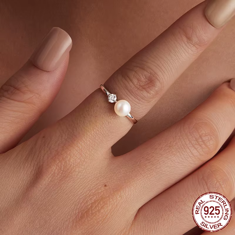 BAMOER-Bague Moissanite avec perle naturelle pour femme, argent regardé 925, bijoux fins, cadeau de 