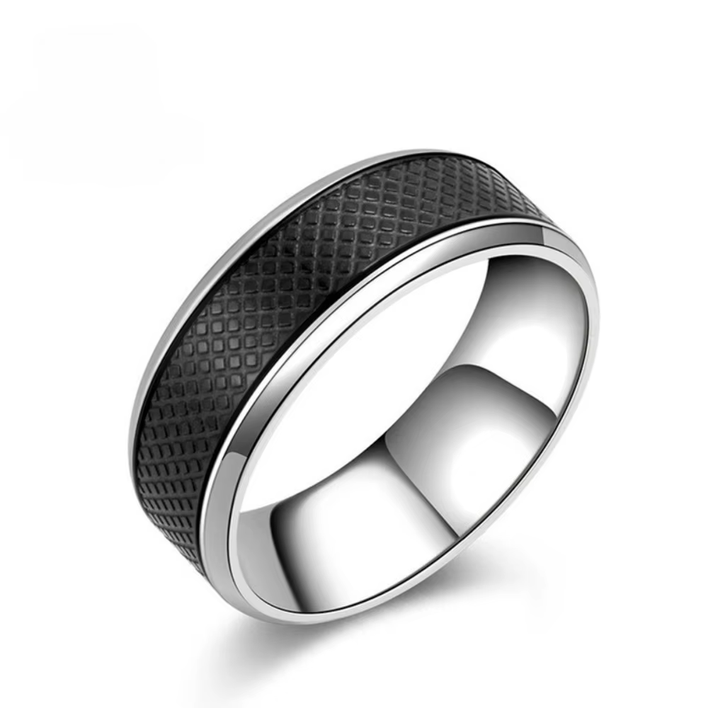 Bagues géométriques noires et blanches en acier inoxydable pour hommes, bague de mariage personnalis