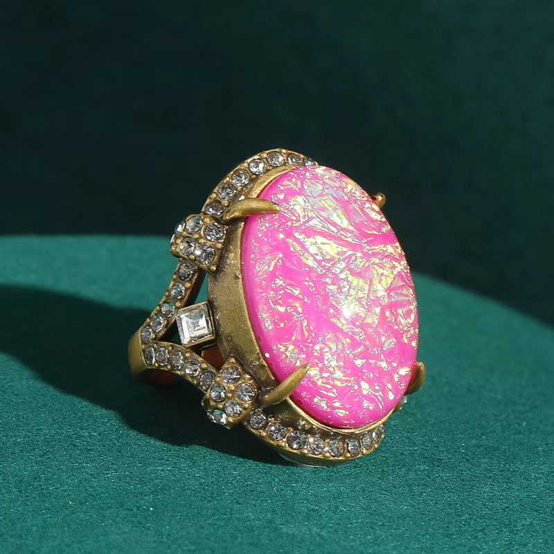 Grande bague opale Vintage rose Antique couleur or luxe qualité bijoux concepteur réglable pour femm