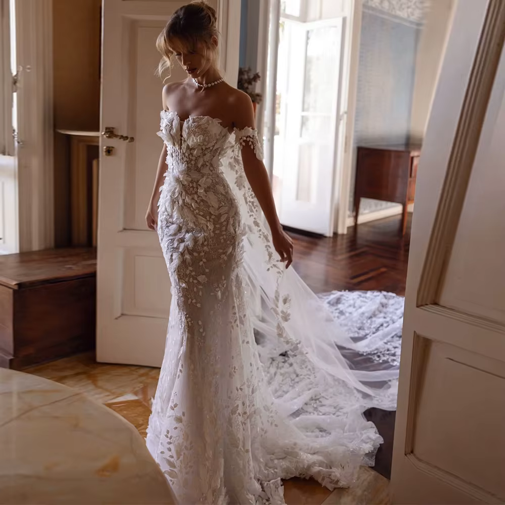 Robes de mariée personnalisées faites à la main avec fleurs et paillettes, charmante robe de mariée 