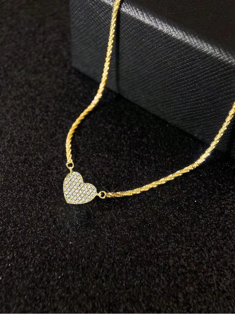Collier en argent Sterling 925 pour femmes, en Zircon complet, en forme de cœur d'amour, pour fiança
