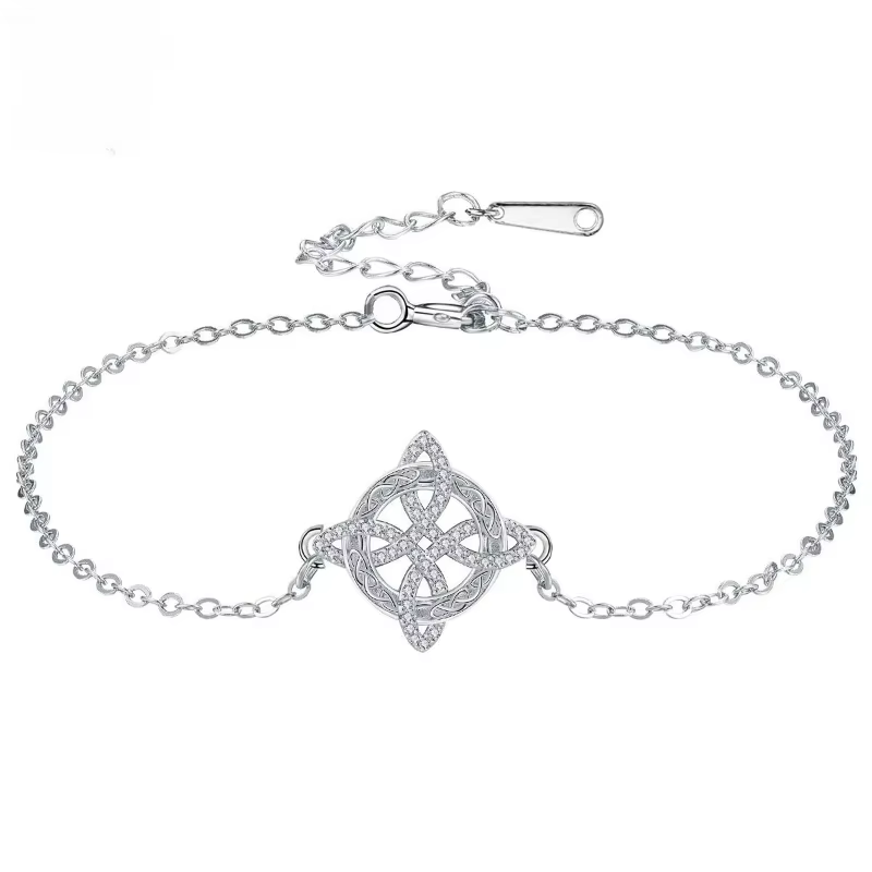 Bracelet en argent thaïlandais 925 avec nœud de sorcière et zircone pour femmes, amulette porte-bonh