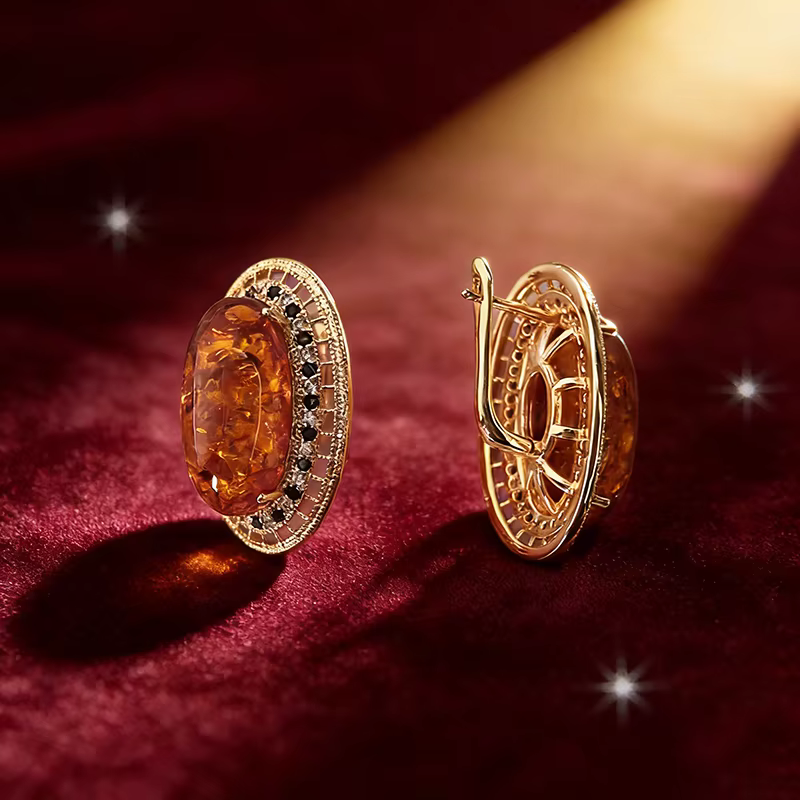 Kinel – bague ovale en ambre pour femmes, boucles d'oreilles, collier, mode 585 couleur or Rose, acc