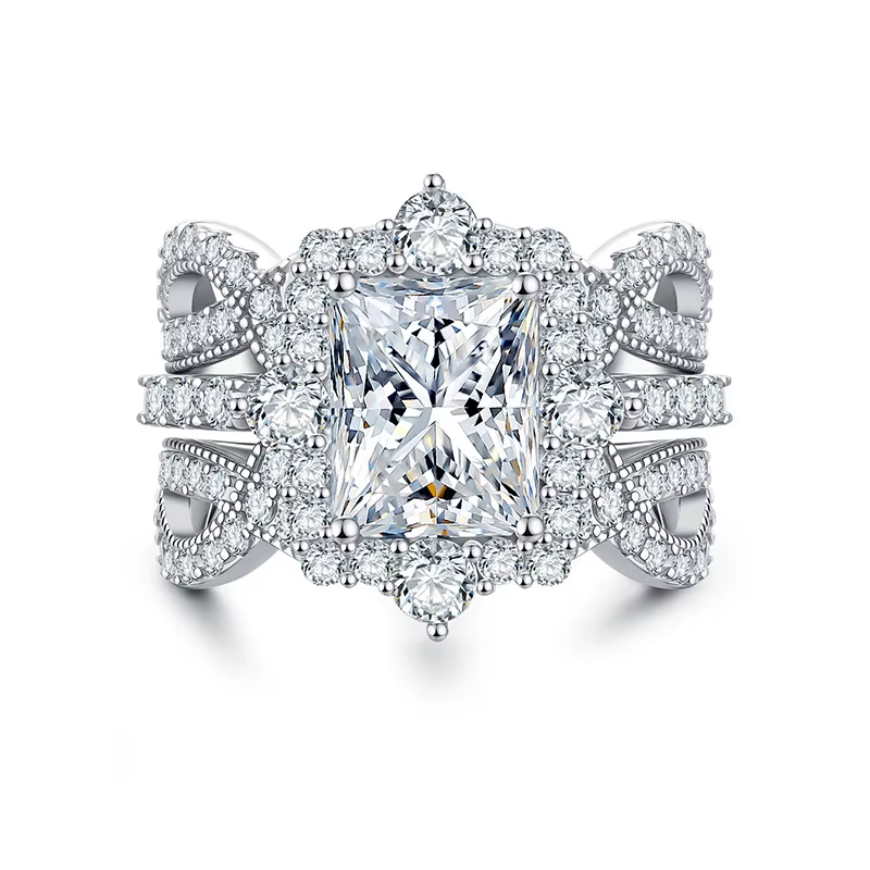 WUIHA – ensemble de bagues de fiançailles en argent Sterling 100% 925, coupe radiante 4 CT, couleur 