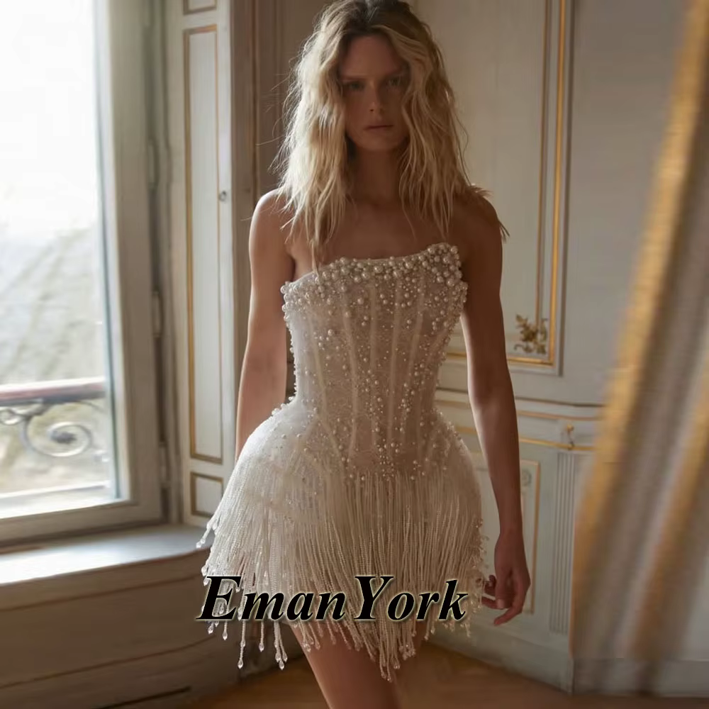 Robes de mariée EmanY Chic pour mariages avec appliques de perles, fermeture éclair, sans manches, s