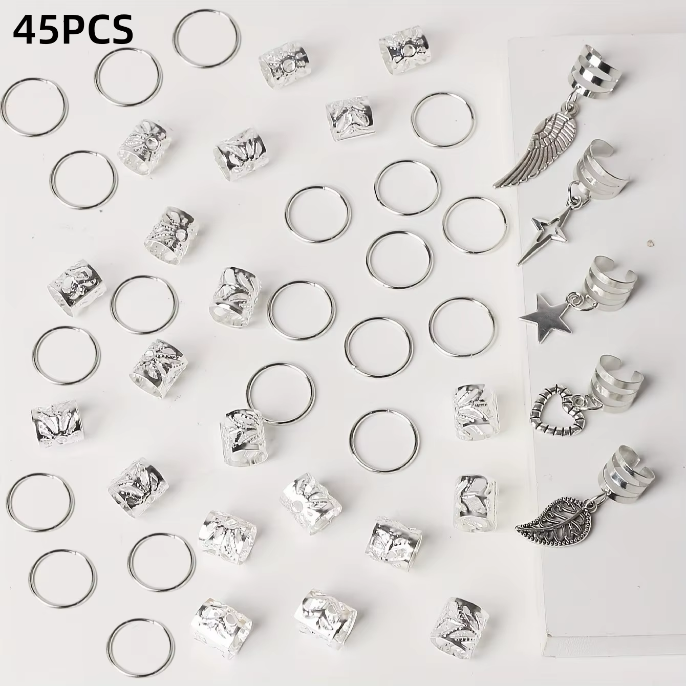 45 Pièces Anneaux de Cheveux en Alliage Tressé Style Hippie, Bijoux pour Locs, Accessoires pour Drea