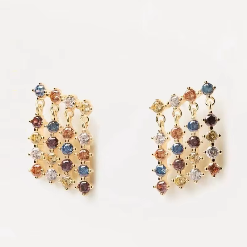 Boucles d'oreilles à pampilles en diamant couleur argent pur s925, design original de niche, cadeau 