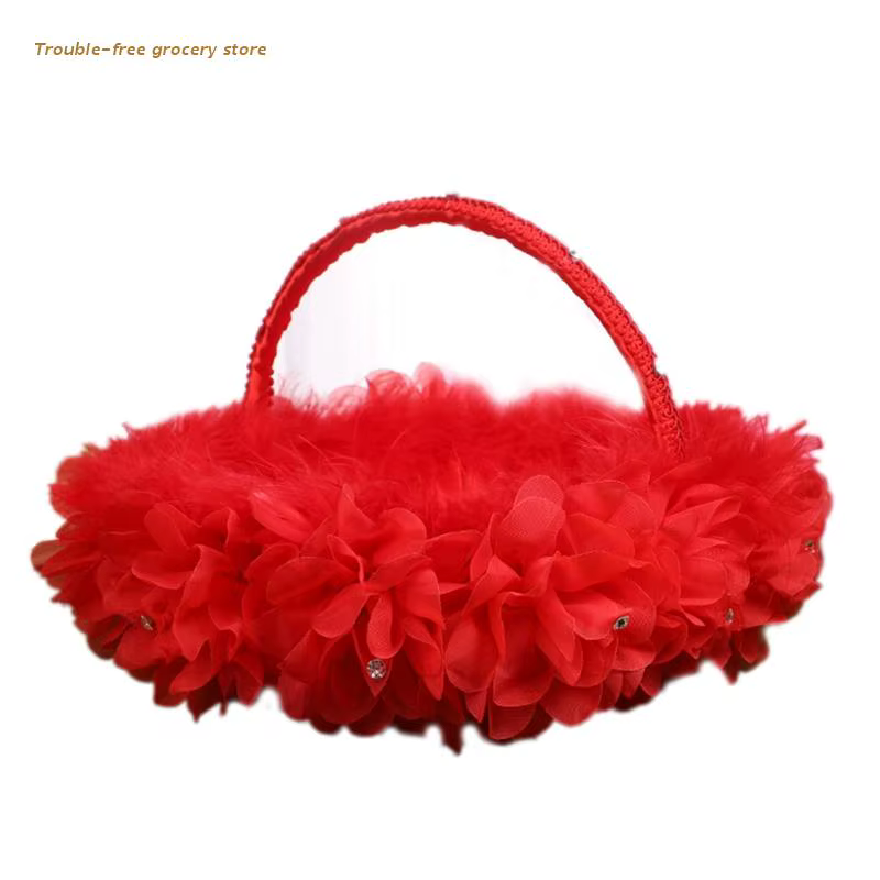 Panier à fleurs pour cérémonie de mariage, petit, mignon, avec manche en dentelle, rouge, rose