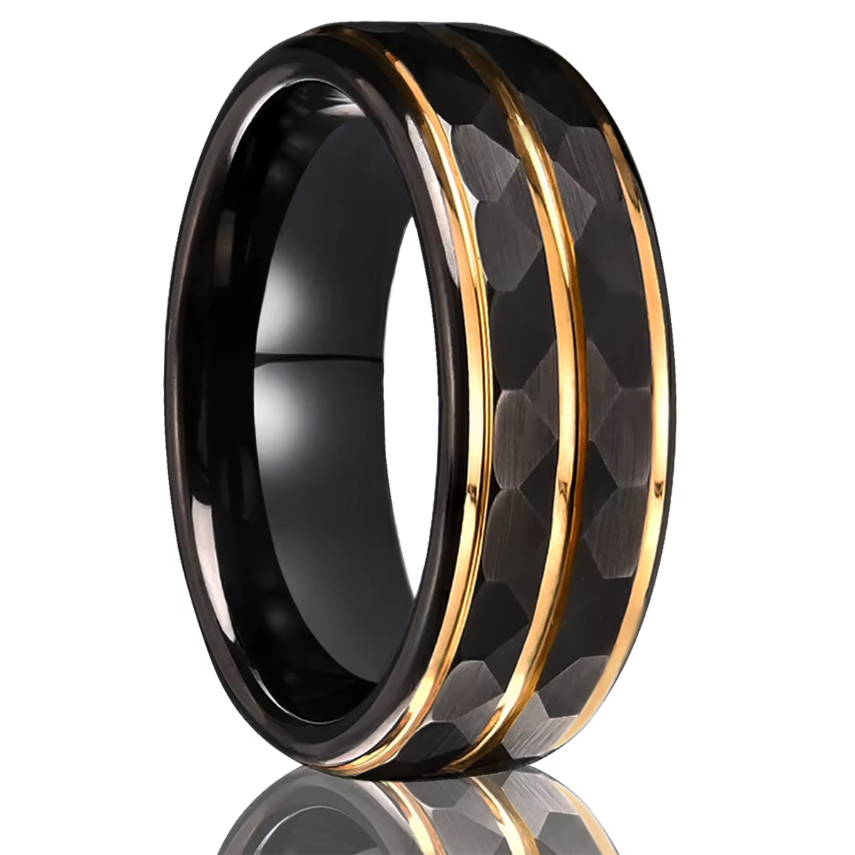 Bague en tungstène rainurée en or de 8 mm et 18 kg, bague de mariage noire pour hommes, bague d'anni