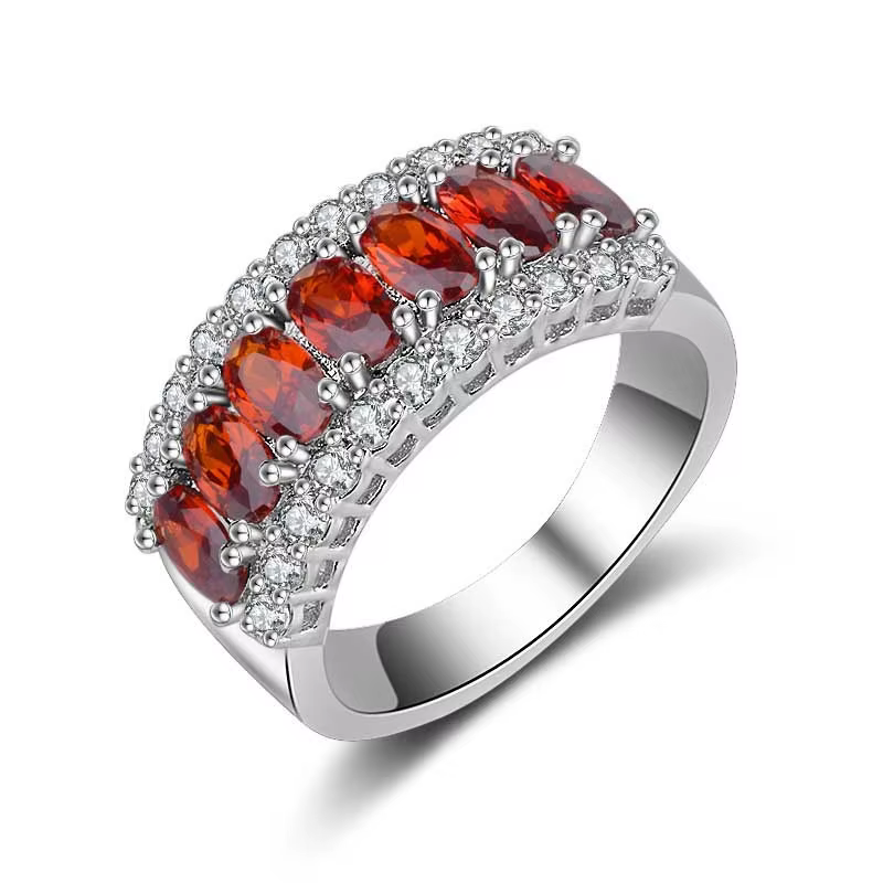 Bague grenat de laboratoire faite à la main pour femme, or blanc, alliances, patients, fiançailles, 