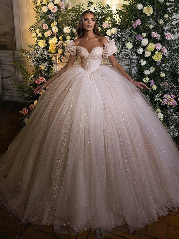 Smileven Robe de Mariée Princesse en Tulle et a Paillettes, Corset de Bal avec Col en Cœur pour le M
