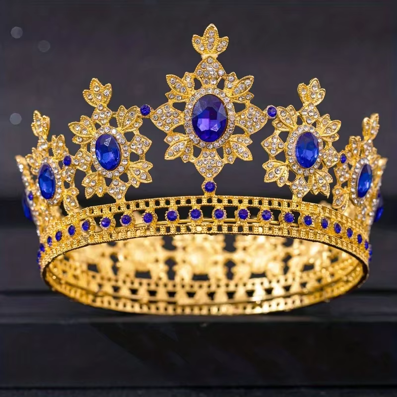 Couronne de luxe en cristal strass, diadème de mariée, accessoires de mariage, diadème rond, couleur