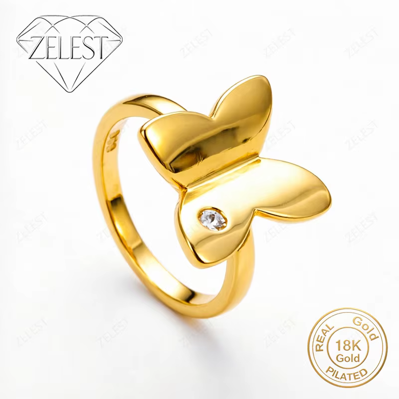 Argent sterling 925 plaqué or 18 carats 8 #   Bague Papillon Brillante en Zircon pour Femme – Access