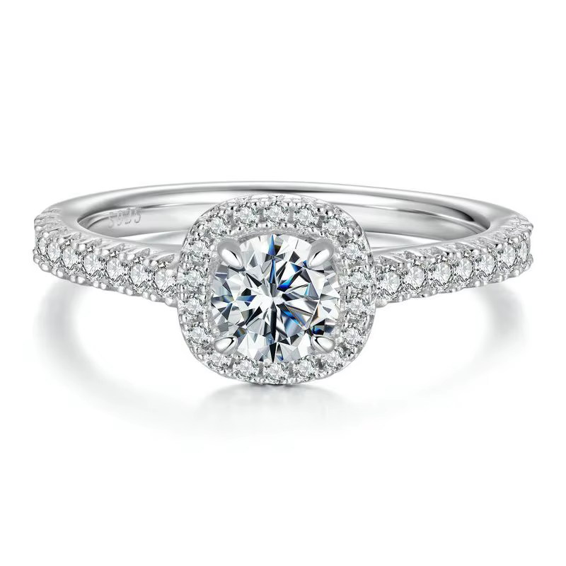 BAMOER – bagues de fiançailles Solitaire Moissanite pour femmes, bague plaquée or Halo en argent Ste