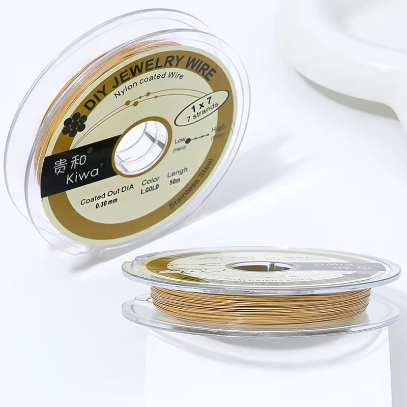Fil de bijouterie en acier inoxydable recouvert de nylon, 50 mètres/rouleau, 0,3/0,38 mm, fil à perl