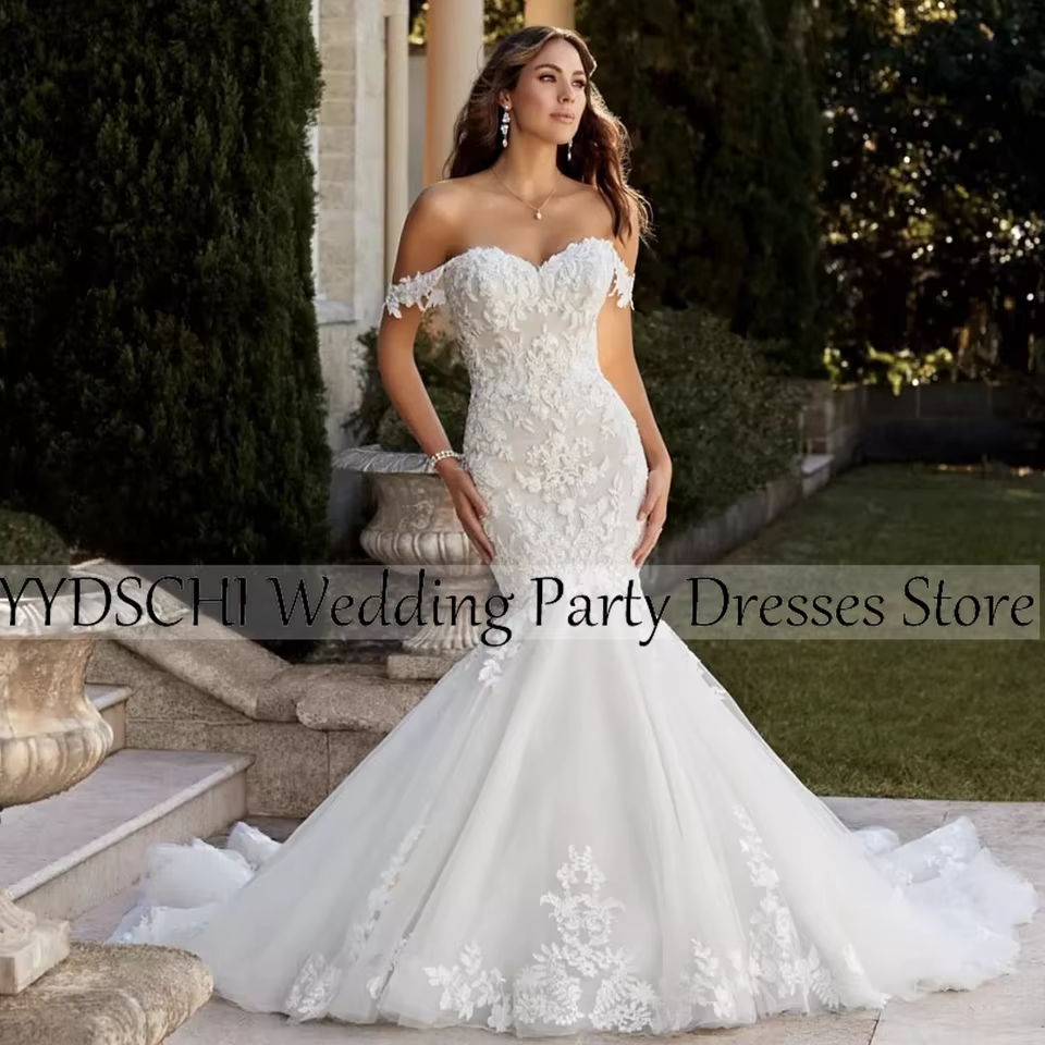 Robes de mariée sirène 2025, robes de mariée de luxe simples blanches/ivoire pour femmes musulmanes,