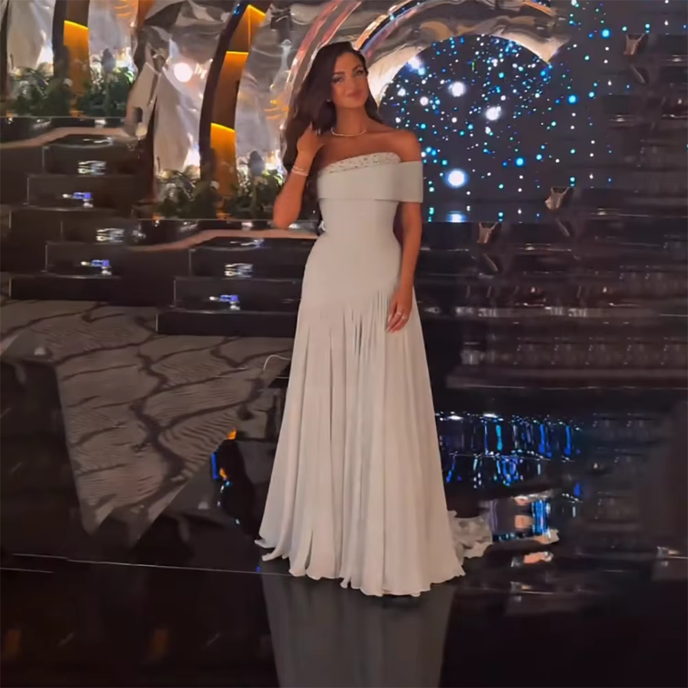 Robe de soirée bleu clair, épaules dénudées, coupe trapèze, pour femme, longueur ras du sol, élégant