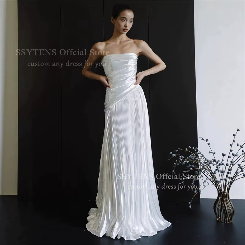 SSYTENS – robe de mariée élégante plissée pour femmes, ivoire, sans manches, sans bretelles, fermetu
