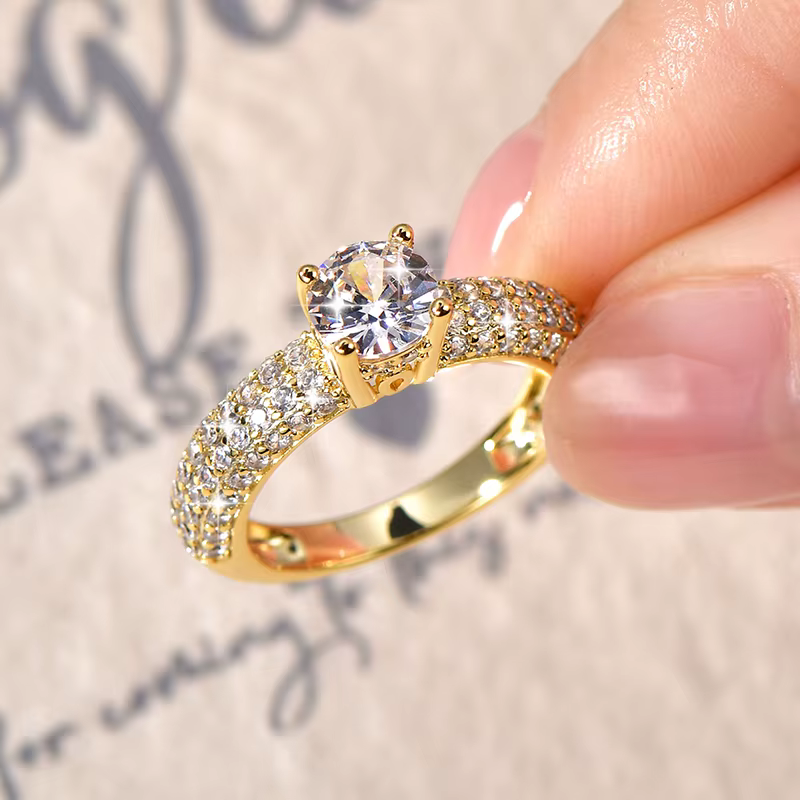 Bague de fiançailles en moissanite certifiée Lnngy, bague de mariage empilable scintillante en or 14