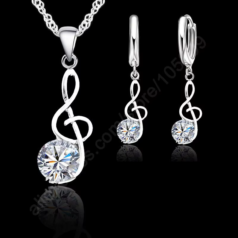 Ensembles de bijoux en argent regardé 925 véritable, notes de musique, zircon cubique contre-indiqué