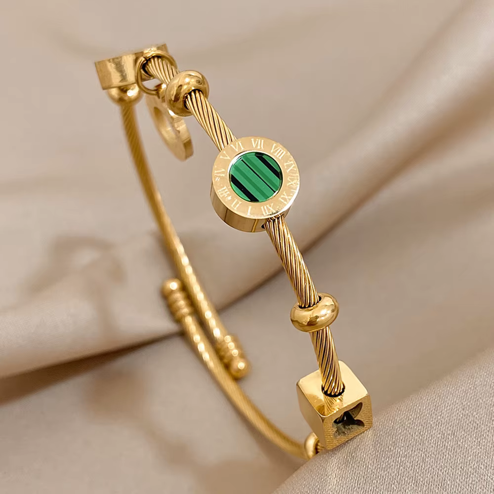 AENSOA 316L acier inoxydable Malachite lettres romaines bracelets à breloques Bracelets pour femme c