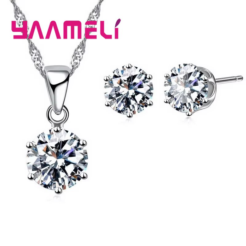 Ensemble de bijoux de mariage en argent Sterling 925, 14 couleurs, pour femmes, pendentif en cristal