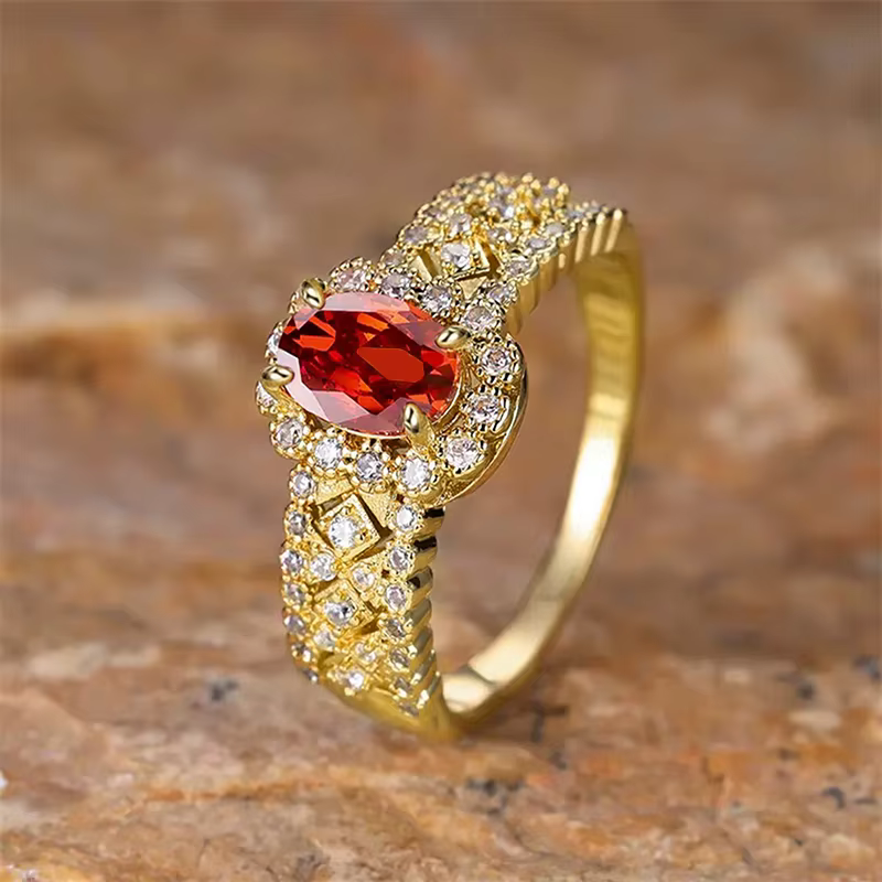 Huitan – magnifique bague couleur or avec zircone cubique grenat pour femmes, accessoires de mariage