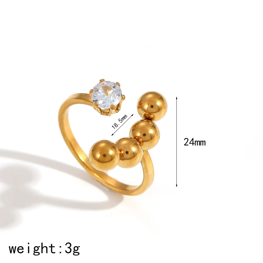Bague à bulles en acier inoxydable plaqué or 18 carats, bague sphérique, taille ouverte, géométrique