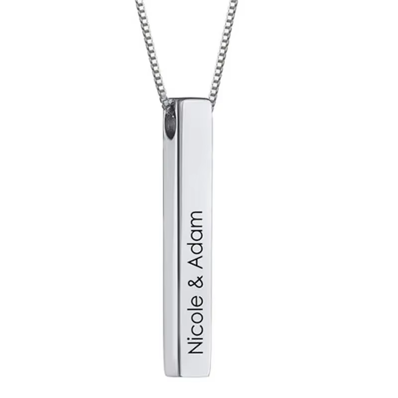Collier de barre gravé personnalisé en acier inoxydable pour femmes, ensemble de bijoux avec pendent