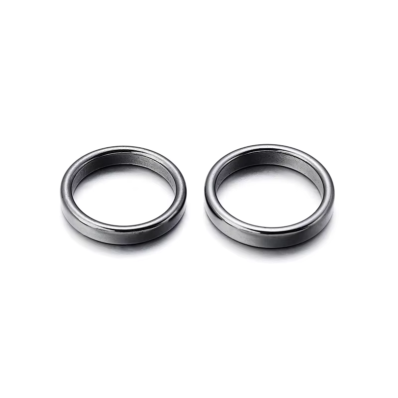 Bague simple en hématite pour hommes et femmes, pierre biliaire naturelle noire, forme plate, ronde,