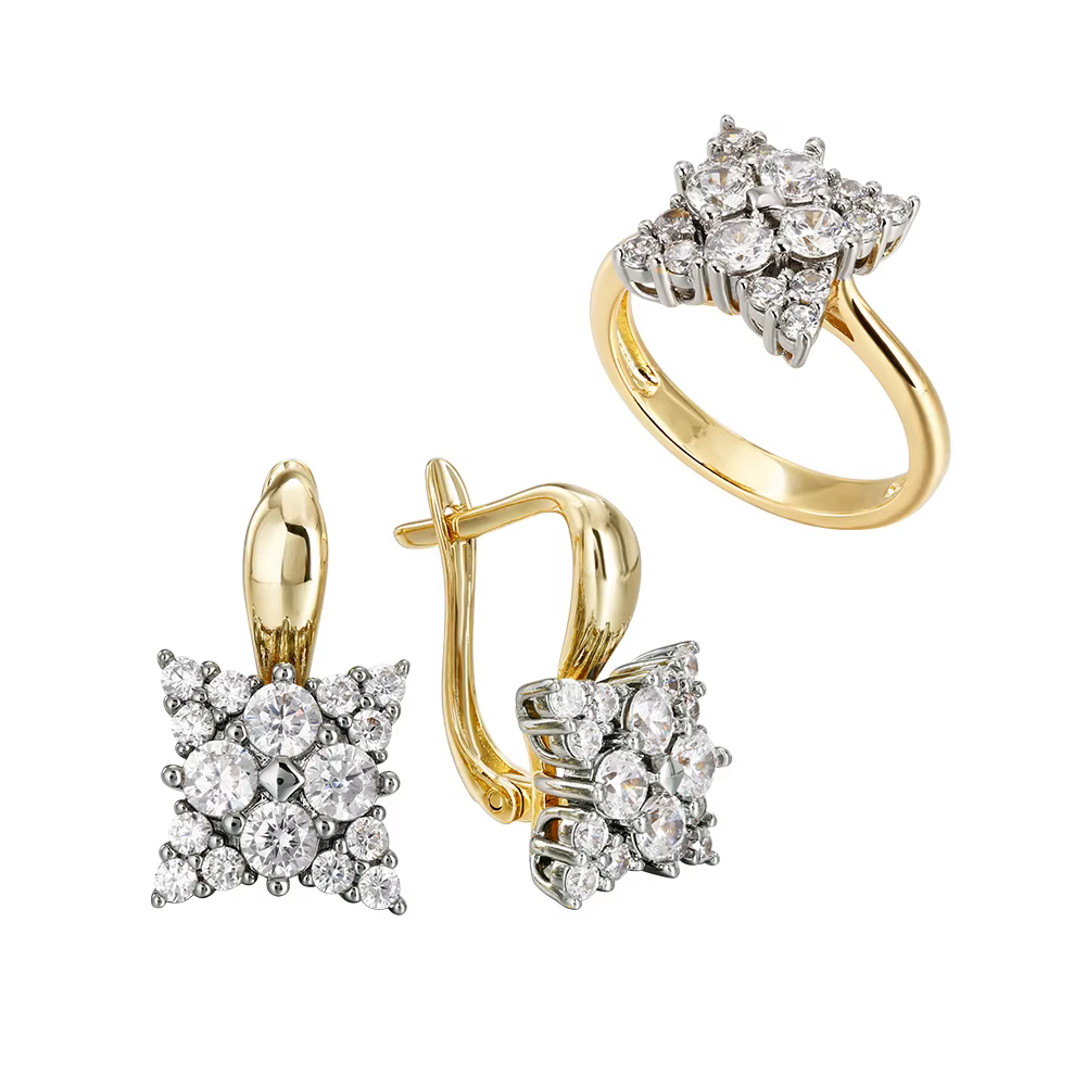 Ensemble de bijoux en zircon incrusté au design géométrique pour femmes - boucles d'oreilles et bagu
