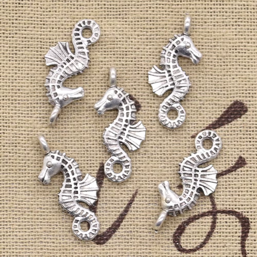 20 breloques antiques en forme d'hippocampe, 23x11mm, pendentifs de couleur argent, fabrication arti