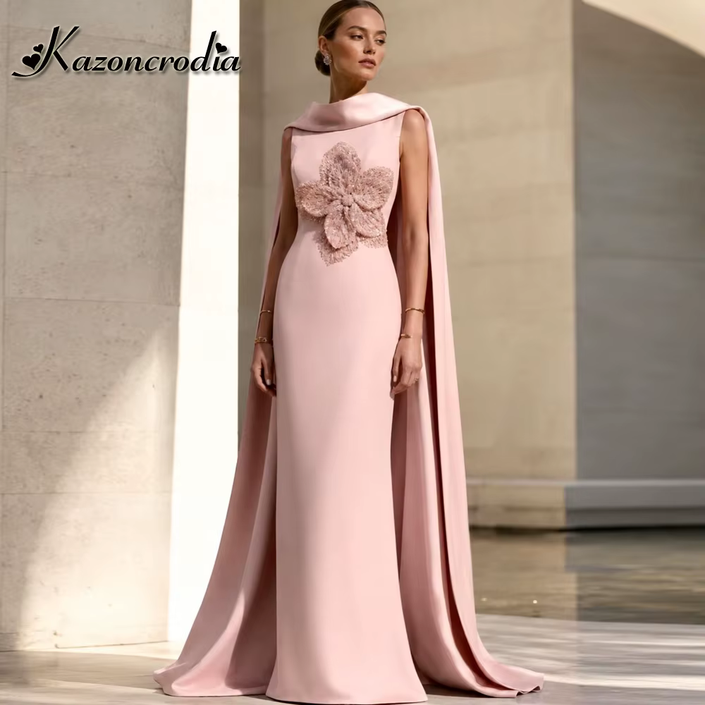 Kazon – robe fantaisie avec appliques de fleurs pour mère de la mariée, avec cape, en satin sirène, 