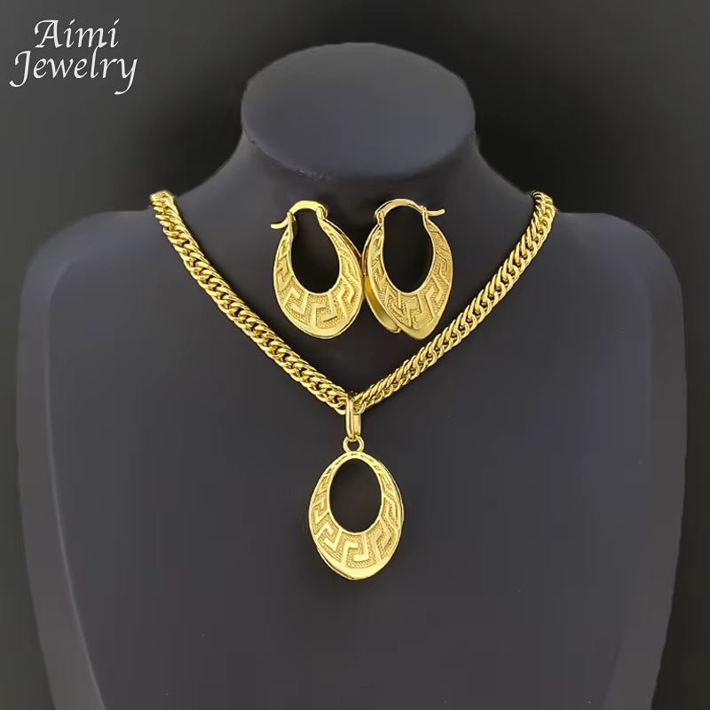 Ensemble de bijoux italiens exquis et Simple plaqué or pour femmes, boucles d'oreilles créoles épais