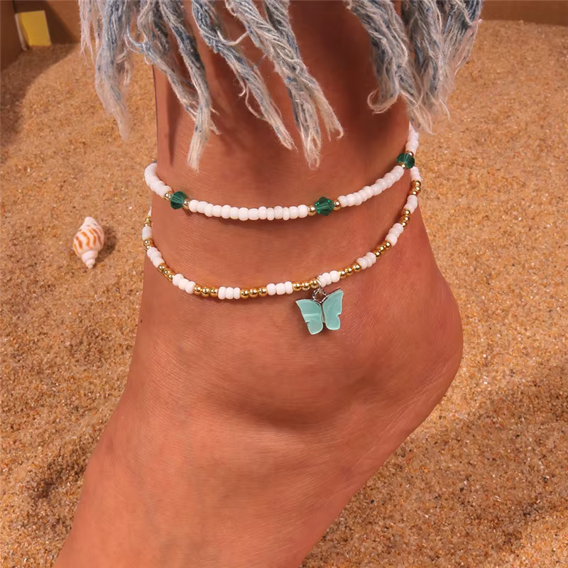 Bracelets de cheville bohème en perles colorées pour femmes, bijoux de pied élastiques faits à la ma