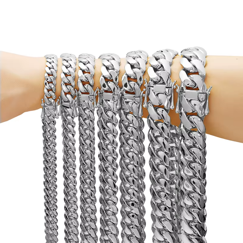 Hip Hop Bling couleur or acier inoxydable Dense cubain Miami lien chaîne colliers pour hommes rappeu