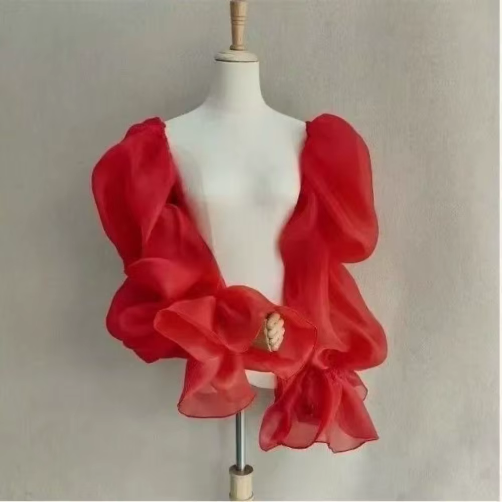 Manches de mariage élégantes à volants, manches de fée avec nœud décoratif pour robe de soirée, manc