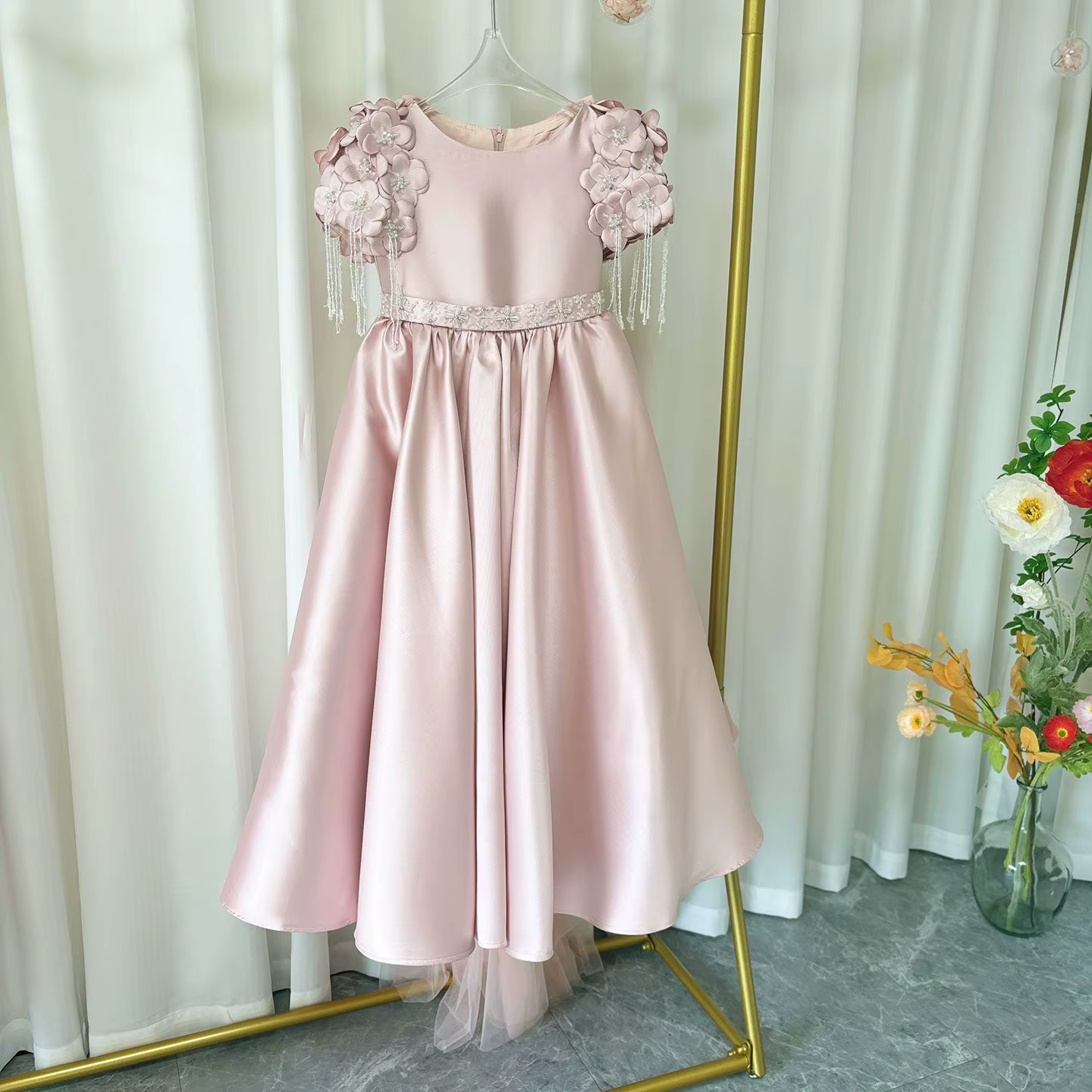 Robes de demoiselle d'honneur pour mariage, vêtements de princesse en satin de luxe à fleurs, vêteme